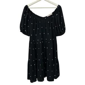 LOFT Women’s Dotted Black White Tiered Swing Dress Size S